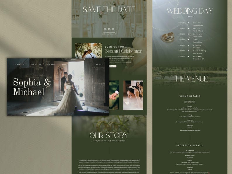 Rustic Sage Wedding Website Template: Editable Canva Design (digital ...