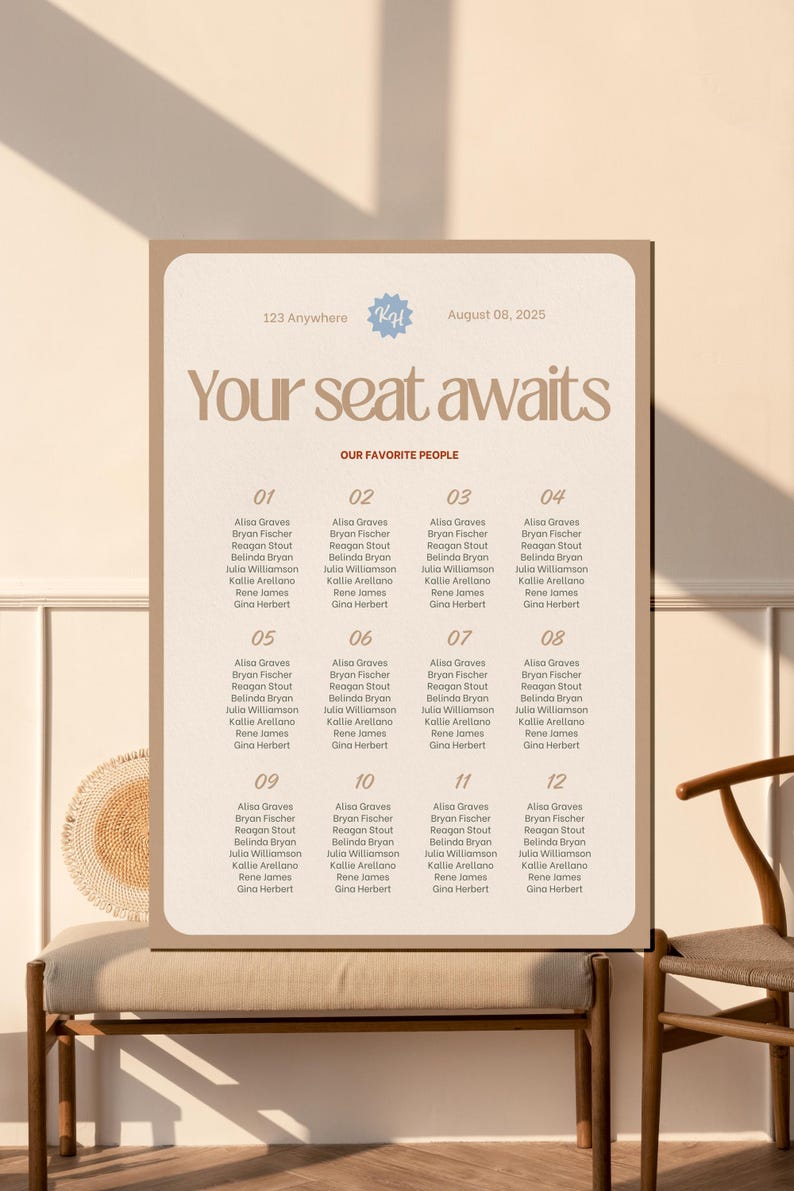 Retro Arc Wedding Seating Chart Template (digital Download) - Etsy