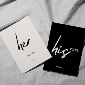 Plantilla clásica monocromática para tarjetas de votos matrimoniales / Tarjetas de votos para él y para ella, editables y atemporales, plantilla de Canva para tarjetas de votos matrimoniales, invitación WT6