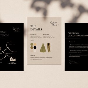 de Détails de mariage monochrome classique | Détails intemporels modifiables, hébergement pour mariage, direction du mariage, bricolage numérique sur toile, suite WT6