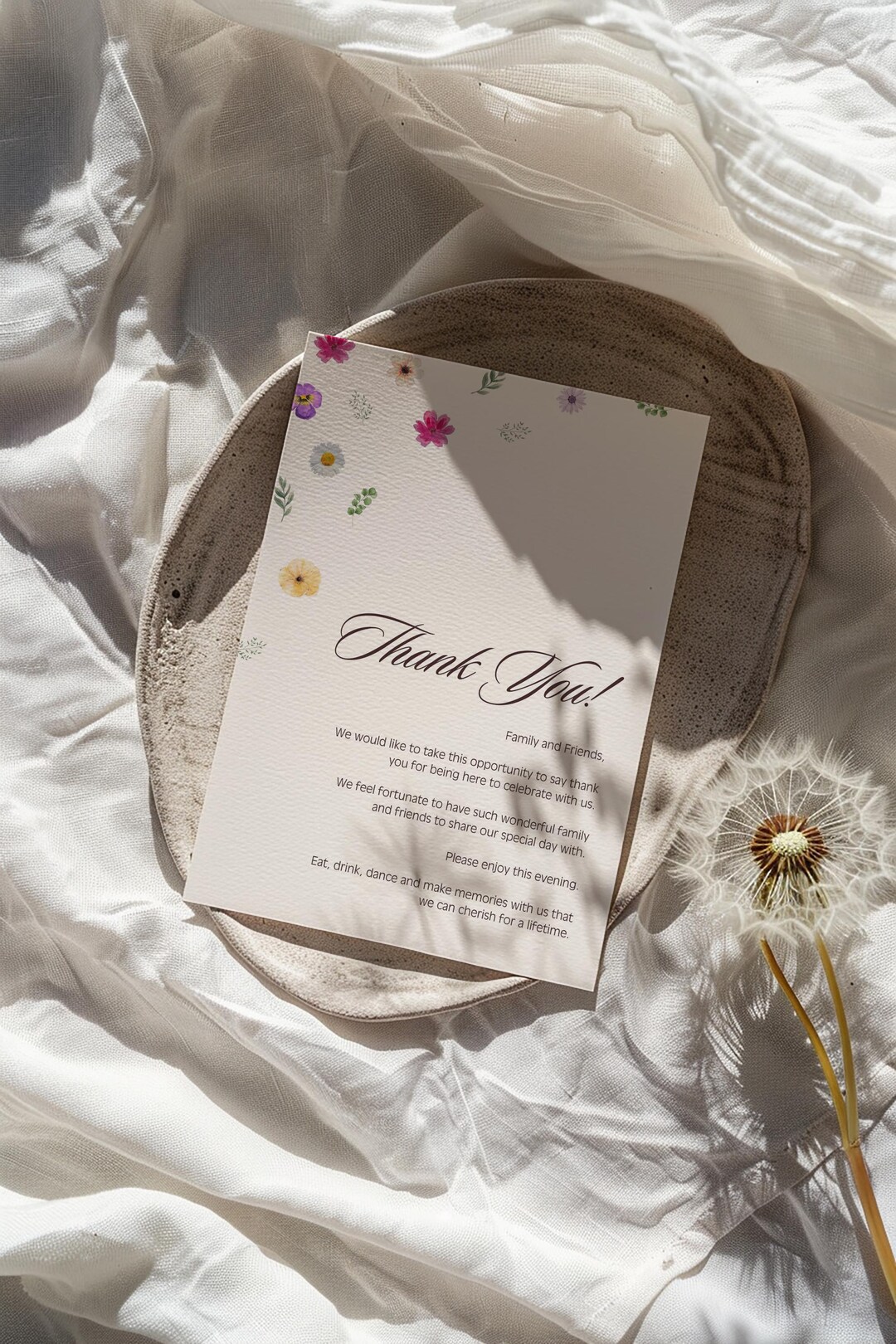Wildflower Wedding Thank You Card Template: Editable Floral Design ...