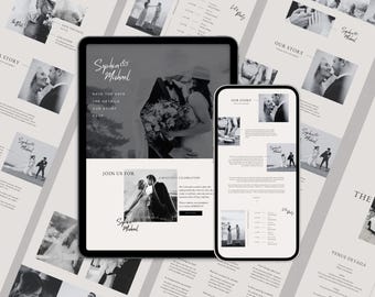 Monochrome Hochzeitswebsite Vorlage: Bearbeitbare Canva Antwortkarte (Digital)