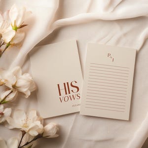 Plantilla minimalista para tarjetas de votos matrimoniales / Tarjetas de votos matrimoniales DIY en terracota para él y para ella, plantilla editable de Canva con estilo bohemio chic, invitación WT1