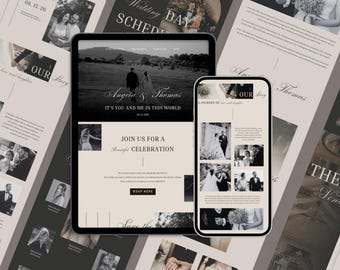 Elegante Hochzeitswebsite Vorlage: Ivory & Noir, Canva Editable (Digitaler Download)