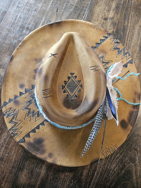 Distressed Aztec Hat Native to the West Burned Cowboy Hat | Distressed Aztec  main image 2