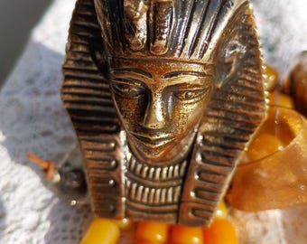 Antique Tutankhamun Bronze Statue/ Egyptian Pharao/ Funeral Mask/Souvenir from Egypt/ Egyptian Statue/Library-Office Decor/Handcrafted,1930s
