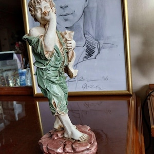 Vintage Biscuit Porcelain Figurine 9.45&quot;| Craft Porcelain Bisque Figurine| Porcelain Artistry 18th C-Inspired | Ceramic Boy Statue, c 1960s
