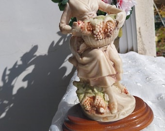 かっきー【Vintage Ceramic Figurine】 Vintage Rococo Porcelain Figurine: Lady With Fruit Basket