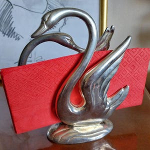 Porta-guardanapos Swans Bronze 6,1" Pesado/Porta-guardanapos Vintage/Utensílios de Mesa Bronze/Porta-guardanapos Art Nouveau Antigo/Porta-papéis de Mesa/Presente de Mesa