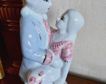 Vintage Porcelain Love Couple Figurine: Victorian Style, Handmade c 1980s