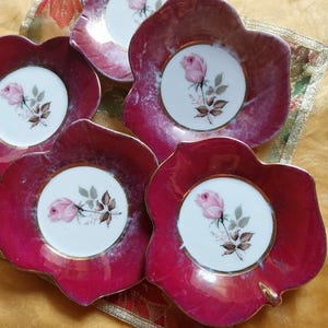 Vintage Bavarian Rose Porcelain Dessert Set: Wolfram Wiesau, Germany