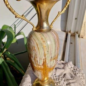 Vintage Green Big Onyx Marble Vase 10.5", 1.6 kg – Italian Mid Century Amphora Jar image 9
