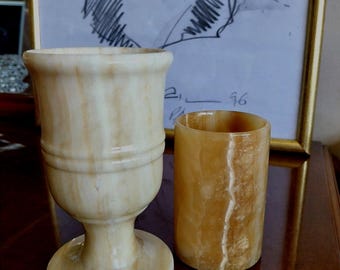 Vintage Onyx Stone Pen Holder: Natural Marble Desk Organizer