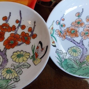 Vintage Chinese Porcelain Wall Plates (Set of 2): Hand-Painted Floral Butterfly Decor