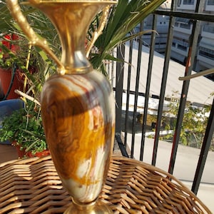 Vintage Green Big Onyx Marble Vase 10.5", 1.6 kg – Italian Mid Century Amphora Jar image 12