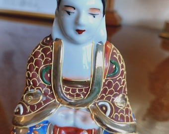 Buddha in porcellana d'epoca, statuetta in porcellana di Buddha, statua antica di Buddha, circa anni '70
