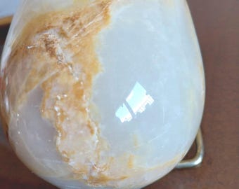 Vintage Italian Onyx/Stone Candle/Soap Holder: Carved Stone with Glass Pot, Mid 20th Century