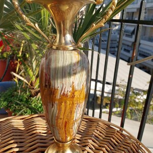 Vintage Green Big Onyx Marble Vase 10.5", 1.6 kg – Italian Mid Century Amphora Jar image 11