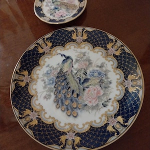 assiette vintage en porcelaine japonaise Satsuma inutilisée | assiette motif paon | assiette en porcelaine dorée peinte à la main, assiette plus petite en cadeau