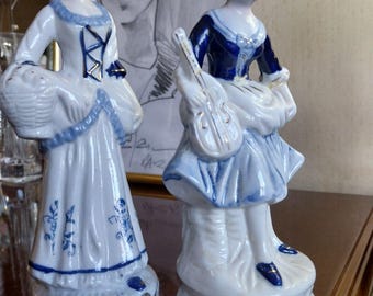 Victorian Bisque Porcelain Figurine: Rococo Lady with Basket, Antique Small Porcelain Figurines