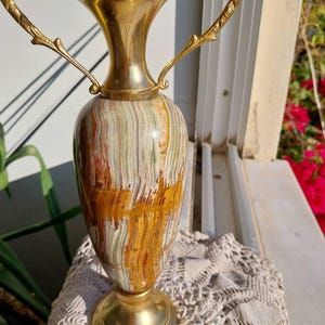 Vintage Green Big Onyx Marble Vase 10.5", 1.6 kg – Italian Mid Century Amphora Jar image 8