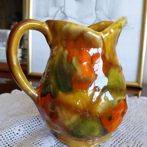 Colorful Jug Handmade Glazed Jar with Ruffled Rim | Natural Earth Palette Jug| Vintage Wine Jug | Wine pitcher Gift | Ceramic Shiny Jug Gift