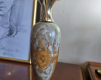 Grande vaso vintage in marmo onice verde, 10,5", 1,6 kg – Anfora italiana di metà secolo