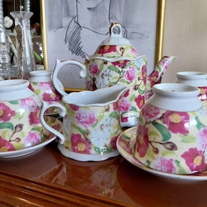 Italian Porcelain Tea Coffee Set UNUSED|Floral Teapot| Gold Gilt Tea Coffee Set|Coffee Porcelain Set| Tea Coffee Cups Vintage Tea Coffee Set