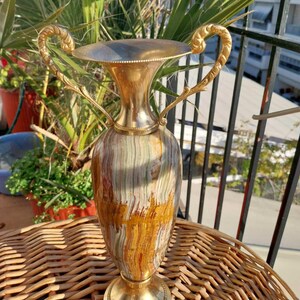 Vintage Green Big Onyx Marble Vase 10.5", 1.6 kg – Italian Mid Century Amphora Jar image 15