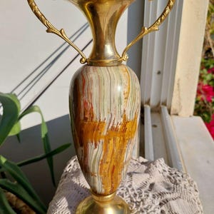 Vintage Green Big Onyx Marble Vase 10.5", 1.6 kg – Italian Mid Century Amphora Jar image 10