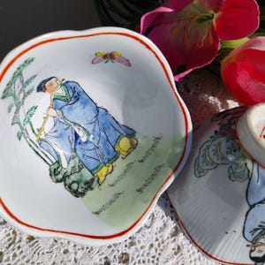 Vintage Japan Porcelain Set Bowls, hand painted |Set of 2 Soup Rice Bowls|  Japanese Porcelain Rice Bowls| Oriental Decor Plates c 1900-1909