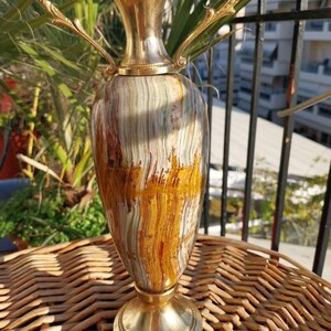 Vintage Green Big Onyx Marble Vase 10.5", 1.6 kg – Italian Mid Century Amphora Jar image 13