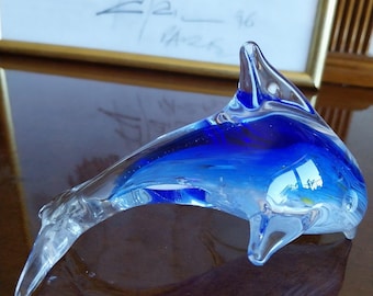 手作りのムラーノガラス製イルカの置物：ヴィンテージクリスタル装飾