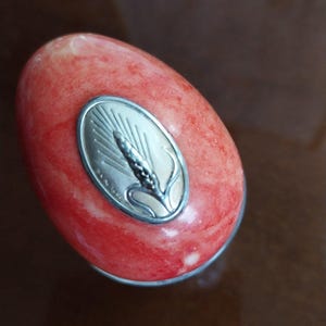 Alabaster Egg with Silver Plate/Italian Alabaster Egg/Vintage Alabaster Gift/Marble Ornament/Genuine Alabaster Ornament/Vintage Handcrafted