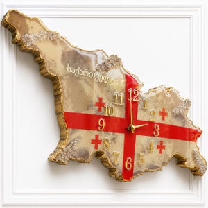 Georgia Country Map Resin Wall Clock, Georgian Flag Clock, Patriotic Georgian Wall Decor, Epoxy Wall Clock, Silent Clock, Housewarming Gift