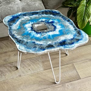 Blue Epoxy Table, Resin side table, Unique decor, Personalized home decor
