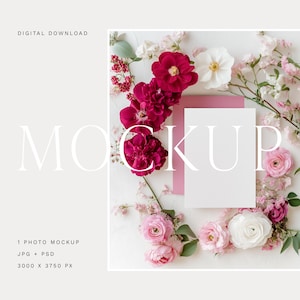 Roze bloemen kaartmodel stoffige roos bruiloft uitnodigingsmodel mockup bruidsdouche meisje babyshower uitnodigingsmodel roze kerstkaart model 19