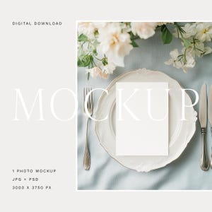 Dusty Blue Karten Mockup, Hochzeitsmenü Mockup, 5x7 Mockup, French Blue Einladung Mockup, Hochzeit Tischdekoration, Briefpapier Mockup 24