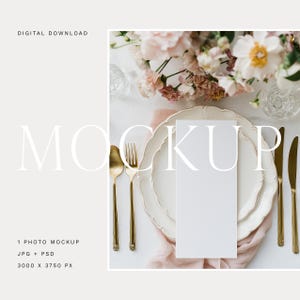 Elegantes Menü Mockup, Hochzeitsmenü PSD, Minimalistisches Mockup, 4x9 Karten Mockup, Leeres Menü Mockup, Styled Menü Mockup, Druckbares Menü Mockup 03