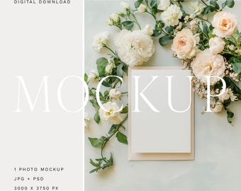 Wedding Invitation Mockup, Floral Stationery Card (Digital Download)