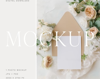 Wedding Invitation Mockup, 5x7 Card, Floral Stationery (Digital Download)
