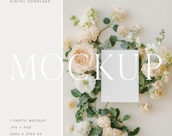Wedding Invitation Mockup, Floral Stationery, 5x7 Card (Digital Download)