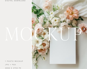 Wedding Invitation Mockup: 5x7 Stationery Flatlay (PSD & JPG Digital Download)