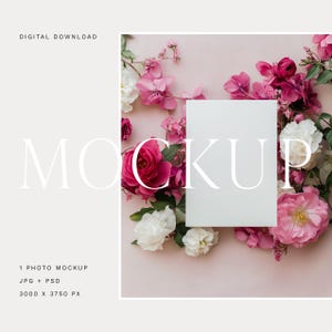 Rosa Blumenkarten Mockup, Briefpapier Mockup Blumen, Valentinstag Karte Mockup, Muttertag Karte Mockup, Rosa Mockups, Einladung Mockup 08