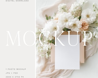 Wedding Invitation Mockup, Floral 5x7 Card, Blank A7 (PSD, JPG Digital Download)