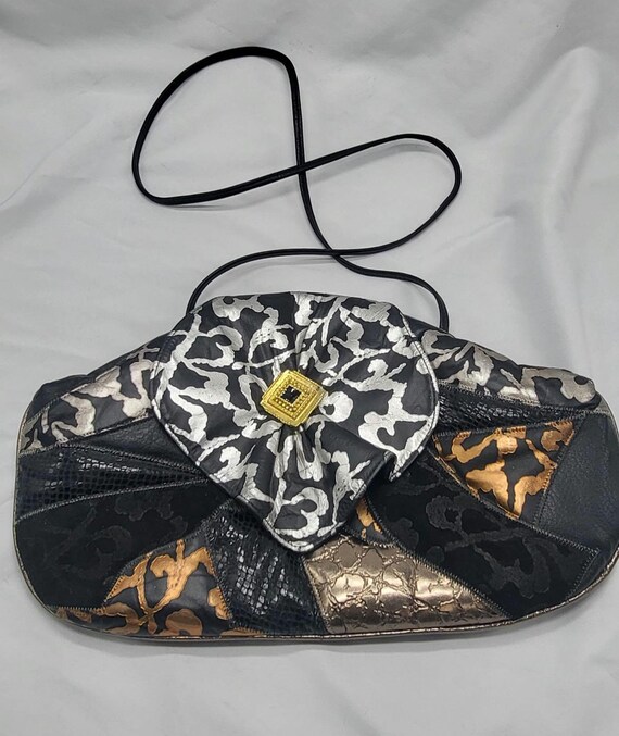 black and silver patchwork shoulder bag Patchwork Style Hand Made Purse...unique Shoulder Bag  main image 4