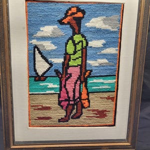 Vintage Needlepoint Fisherman - Etsy