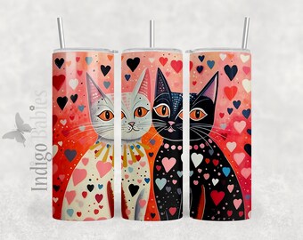 Valentine Cats in Love 20 oz Skinny Tumbler Sublimation Design Digital Download PNG Instant DIGITAL ONLY, Whimsical Cat Lover Tumbler
