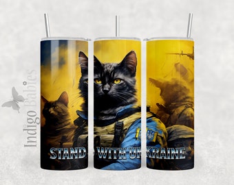 Stand with Ukraine Cats 20 oz Skinny Tumbler Sublimation Design Digital Download PNG Instant DIGITAL ONLY, Military, Cat Lover Tumbler