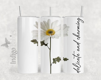Daisy April Delicate and Charming  20 oz Skinny Tumbler Sublimation Design Digital Download PNG Instant DIGITAL ONLY, Daisy Flower Tumbler